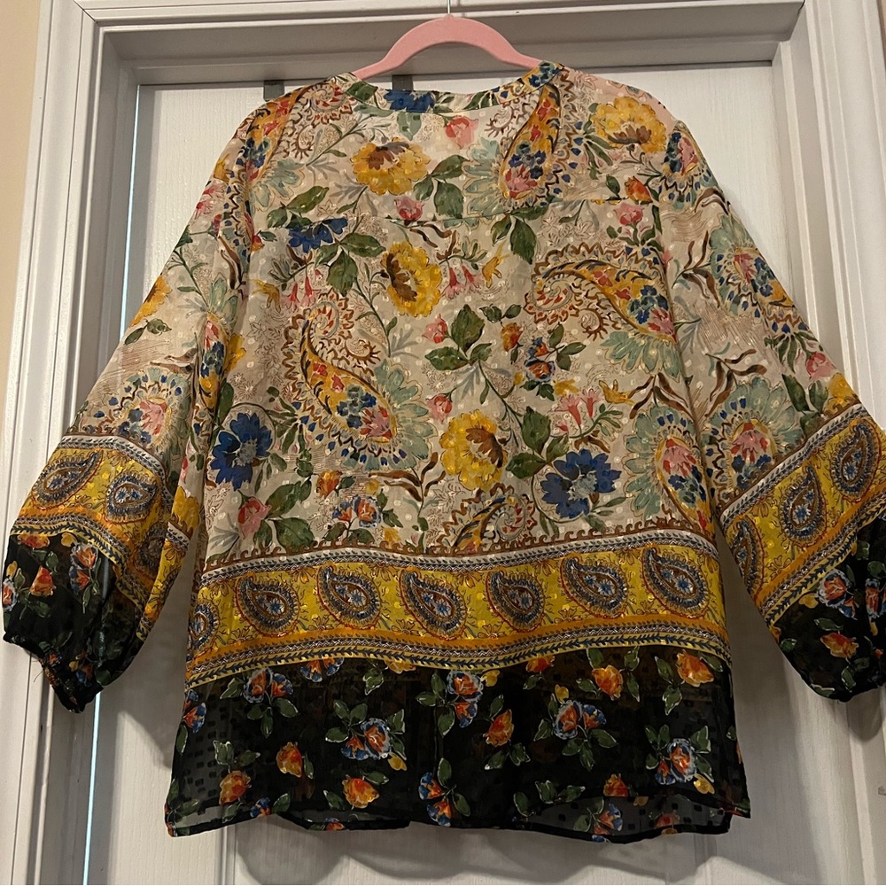 Fig and Flower Multicolor Paisley Peasant Boho Blouse, XL - Picture 6 of 13